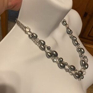 Lovely Talbots Double Strand Faux Pearl Crystal Bead Necklace